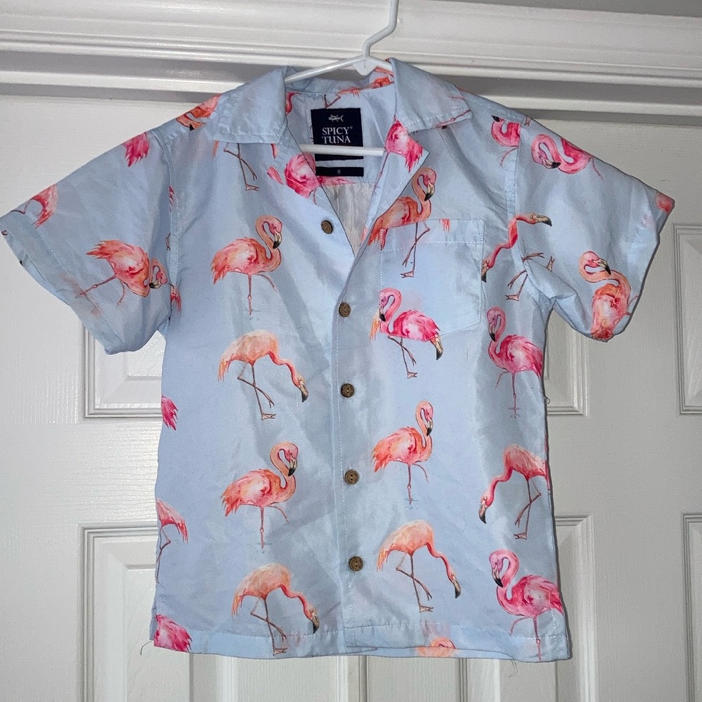 Boys Flamingo Button Down SS Shirt